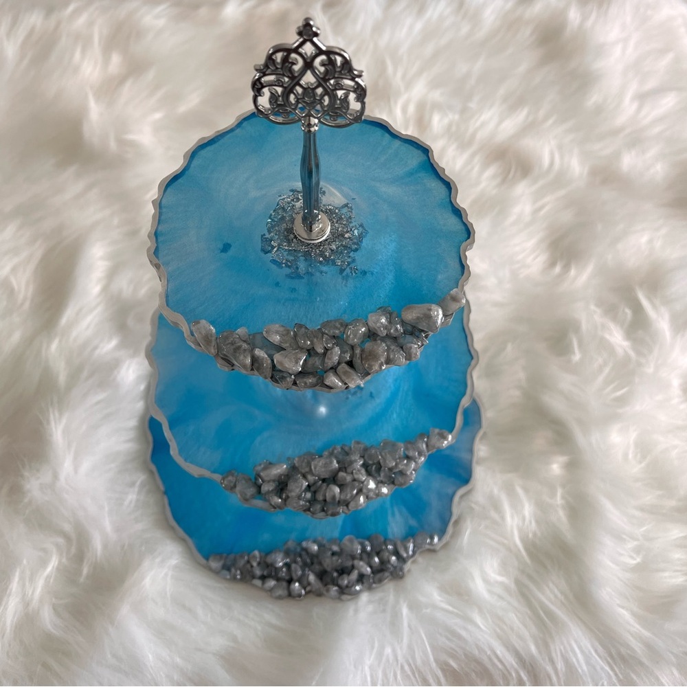 Elegant Blue and Silver Tiered display cake/cookie stand